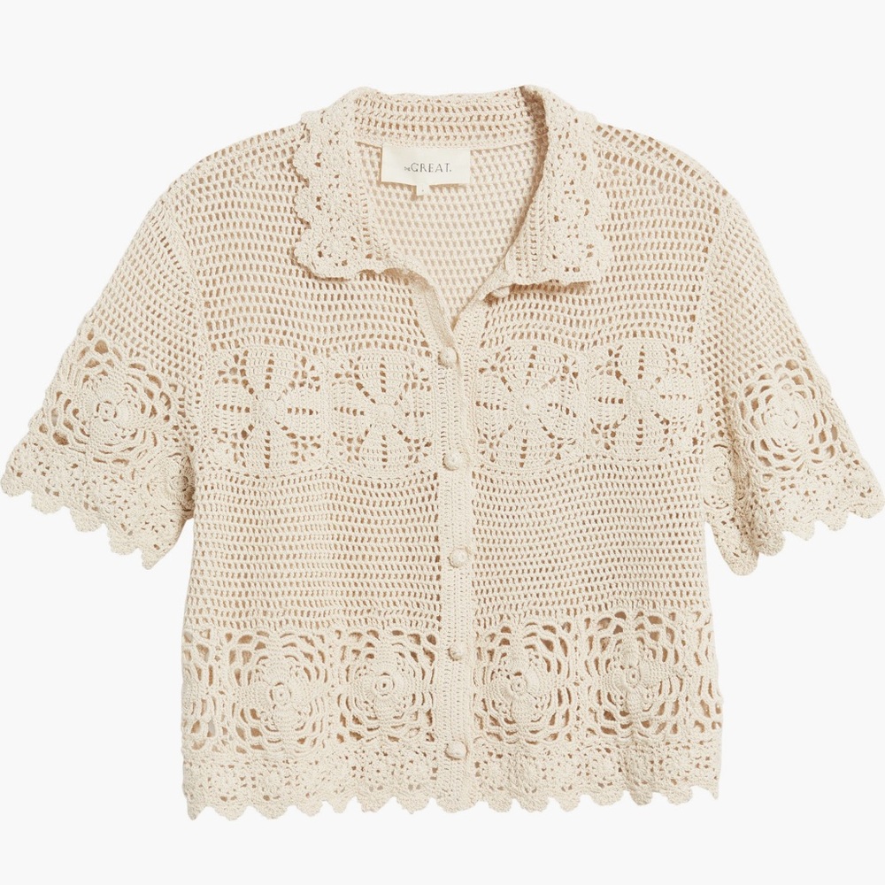 The Great Cream Crochet Button-Up Top